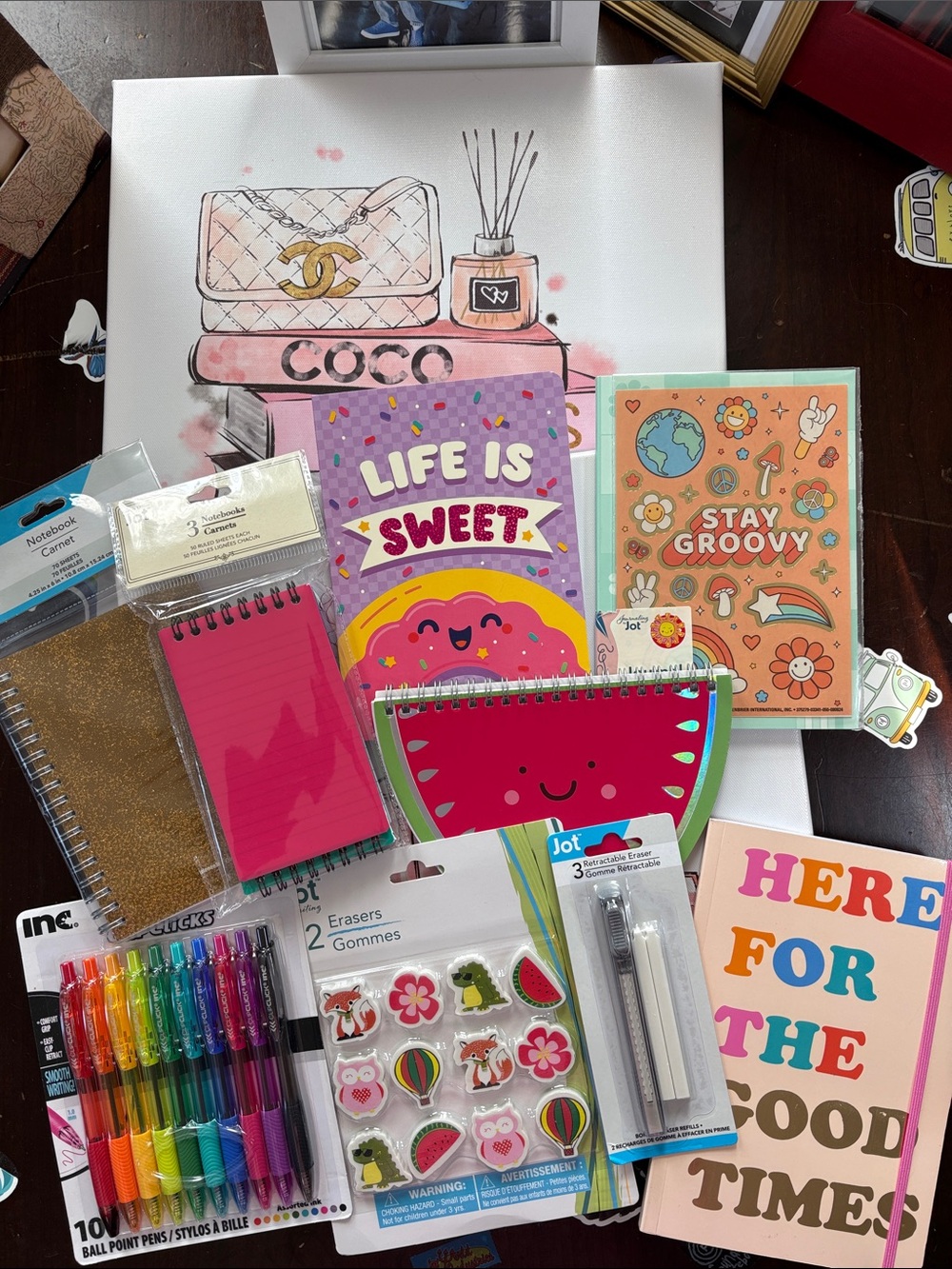 9 Assorted Notebooks & Journals & Stickers & Erasers & Colored Pens NEW 🩷